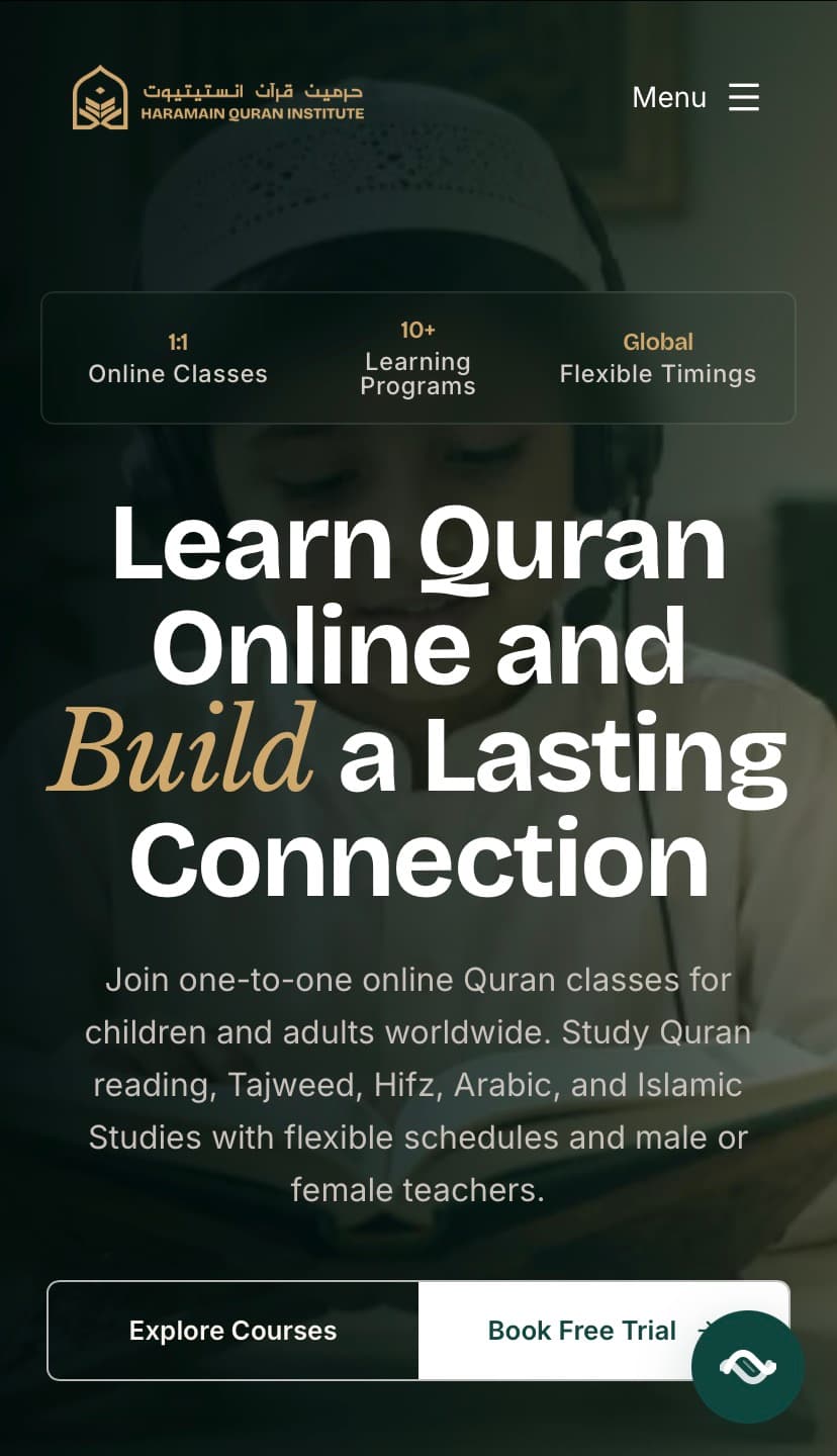 Haramain Quran Institute mobile responsive showcase