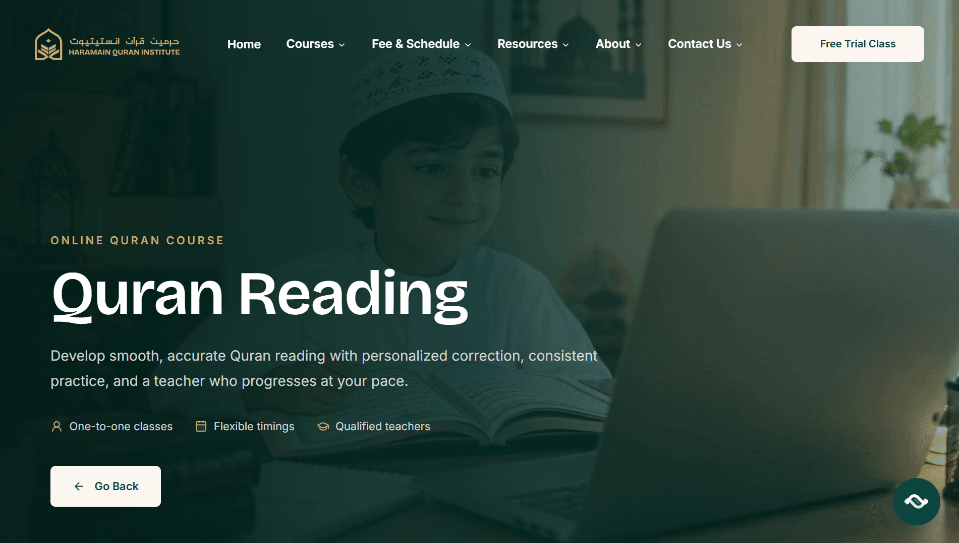 Haramain Quran Institute desktop responsive showcase